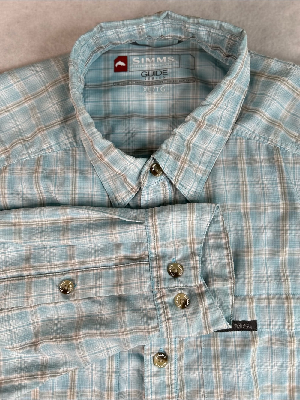 Simms Shirt Men's XL Blue Guide Series Plaid Button Up Long Sleeve Fishing